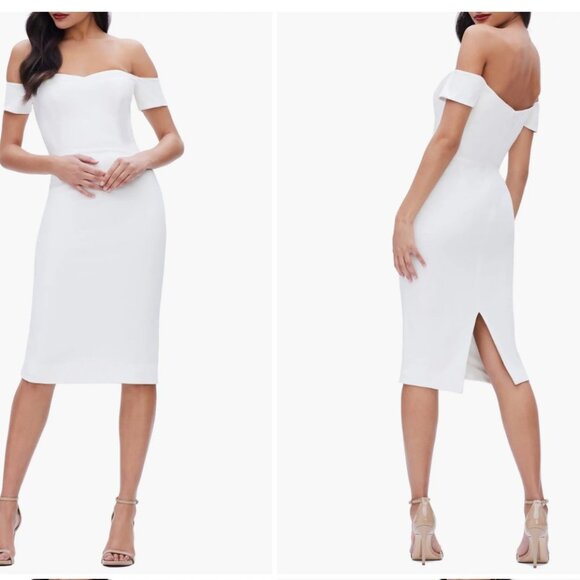 DRESS THE POPULATION Bailey Off the Shoulder Body-Con Dress -White NWT - Picture 1 of 16